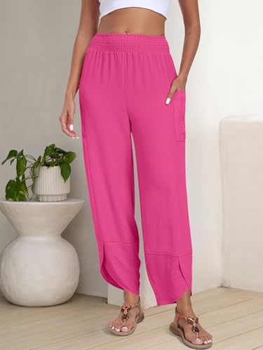 Image of ANRABESS Womens Wide Leg Palazzo Capri Pants 2026 Summer Casual High Waisted Barrel Lounge Flowy Cropped Beach Work Trousers