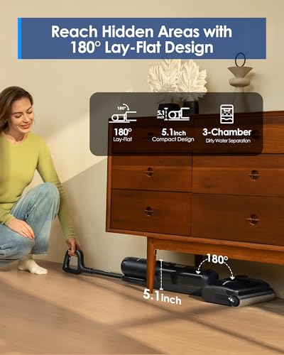 Tineco Floor ONE S7 Stretch Ultra Cordless Wet Dry Vacuum Cleaner, 180°Lay-Flat Anti-Tangle Design, 50 Minutes Runtime, 185℉ Flashdry Self-Cleaning, Dual-Sided Edge Cleaning Floor Cleaner