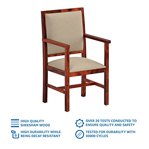 Image of Amazon Brand - Solimo Alore Solid Sheesham Wood Arm Chair with Cushion (Honey Finish)