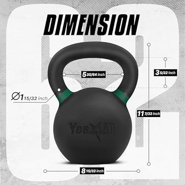 Yes4All Powder Coated Cast Iron Kettlebell Single Mint - 28 KG / 62 LB Strength Training Kettlebells Weight Set for Full Body Workout, Home Gym