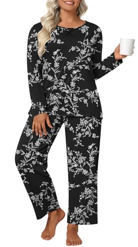 Plus Size Women's Pajamas Sets 2 Piece Long Sleeve Pj Sleepwear Soft Comfy Tops and Pants with Pockets