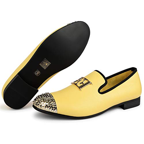 Mens Leather Loafers Spiked Dress Shoes with Gold Buckle Penny Slip-On Luxury Men Wedding Party Prom Shoes3
