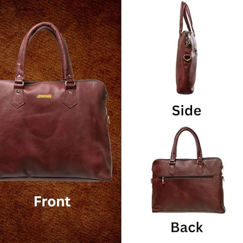 Image of Rustic Roots Genuine Leather Laptop Bag for Women | 15.6-Inch Office Briefcase Handbag | Stylish Business Messenger Bag with Handles & Shoulder Strap
