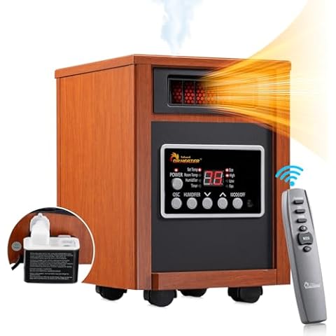 Dr Infrared Heater DR-998, 1500W, Space Heater with Humidifier, Oscillation Fan & Remote Control (Cherry) Cover
