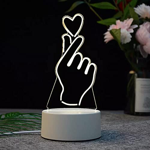 Image of 3D USB Acrylic Night Light LED Table Desk Bedroom Decor Gift Warm Table Lamp for Bedroom Living Room (Heart Light)