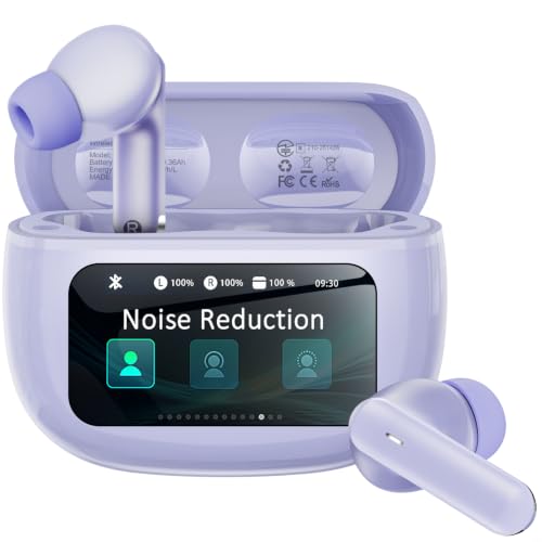 Image of Wireless Earbuds with Smart Touchscreen Case, Bluetooth 6.0 Ear Buds with AI Noise Cancelling Calls, 40H Playtime Stereo Headphones, IPX7 Waterproof Earbuds for Workout, Travel, iPhone,Android,Purple
