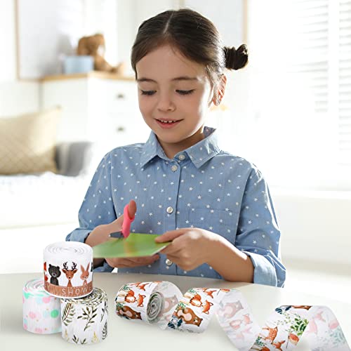 4 Rolls Of 20 Yards Woodland Animal Theme Ribbon 1.5 Inch Wide Forest Rib Wired Baby Shower Ribbon Polka Dots Leaf Ribbon Animal Print Ribbon For Diy Craft Jungle Animal Theme Birthday Party Decor #TOP4