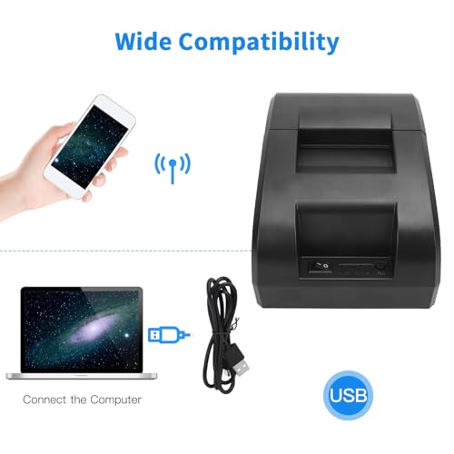 Image of Tangxi Thermal Receipt Printer, High Speed 60mm per Second Bluetooth USB POS Printer with 203 DPI Resolution for Multiple Operating Systems (US Plug)