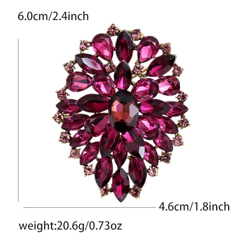 Image of Rhinestone Crystal Oval Brooch Premium Large Flower Brooch Blue /Red /Green /Gold /Silver /Purple Crystal Geometric Broochs Sparkling Lapel Pin Elegant Wedding Bridesmaid Dress Broachs Pin for Women