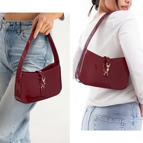 JQWSVE Shoulder Bags for Women Burgundy Purse Trendy Small Handbag Faux Leather Shoulder Purse Everyday Bag2
