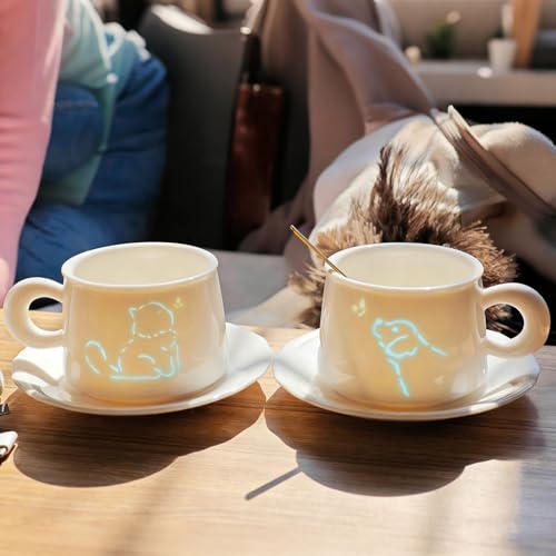 Taza de cerámica única 6oz con motivos de gatos y perros miniatura 4