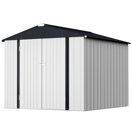 Image of GUNJI 8 x 6 FT Shed Outdoor Storage Shed Metal Garden Shed with Lockable Door Outside Waterproof Tool Shed for Backyard, Patio, Lawn (White)