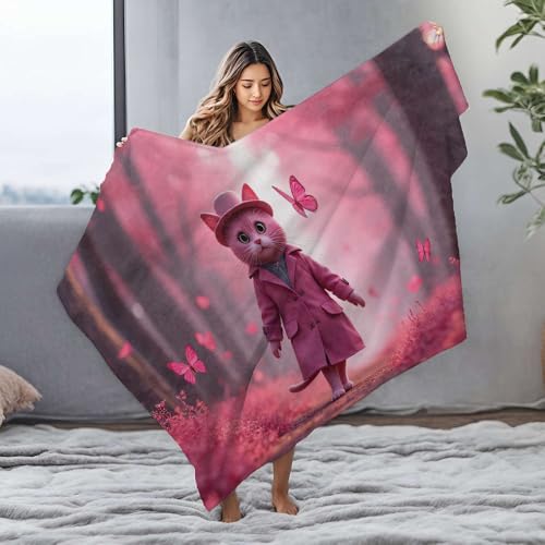 Couverture chat rose en flanelle 150x200 cm plaid doux lit canapé