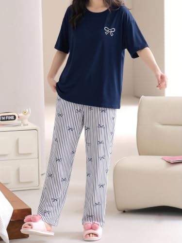 Image of Louis Luxe Cotton Blend Womens Korean Night Dress || Full Pyjama Set || Korean Nightsuit || Women Nightwear ||Round Neck Full Sleeve Nightsuit || Loungewear || Everyday Nightdress (ND-09)