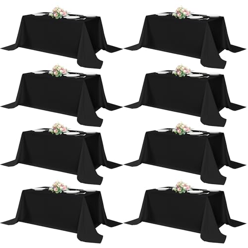 Image of sancua Black Tablecloths for 6 Foot Rectangle Tables, 8 Pack 90x132 Inch Rectangular - Washable Polyester Fabric Table Cloth, Reusable Table Covers for Wedding Party, Birthday, Banquet Reception