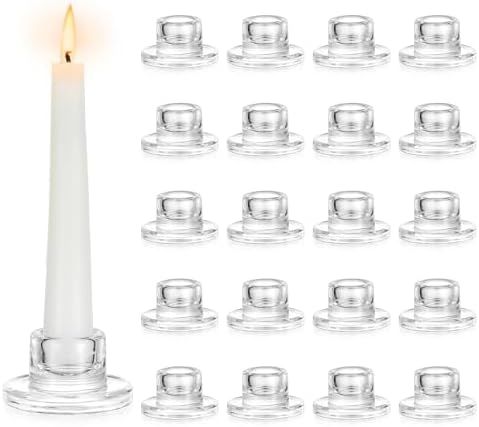 Hewory Glass Taper Candle Holders: 20 PCS Candlestick Holders Clear Short Tapered Candle Holder Set – Candle Stick Holder Decor for Table Centerpiece Wedding Party Advent Christmas Home Decorations