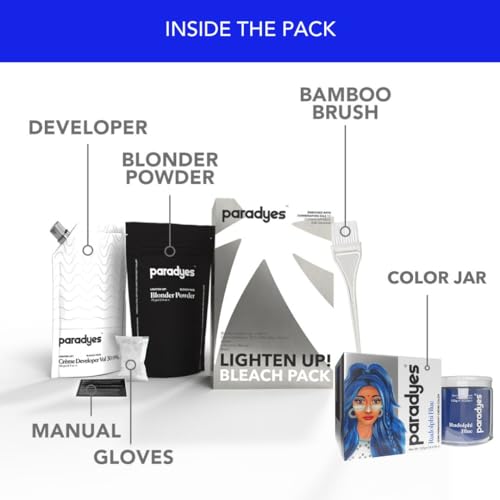 Image of Paradyes Semi-permanent Rudolphi Blue DIY Conditioner Based Hair Colour 120 gm and Lighten Up! Bleach Pack 30 Vol. for all Hair Types