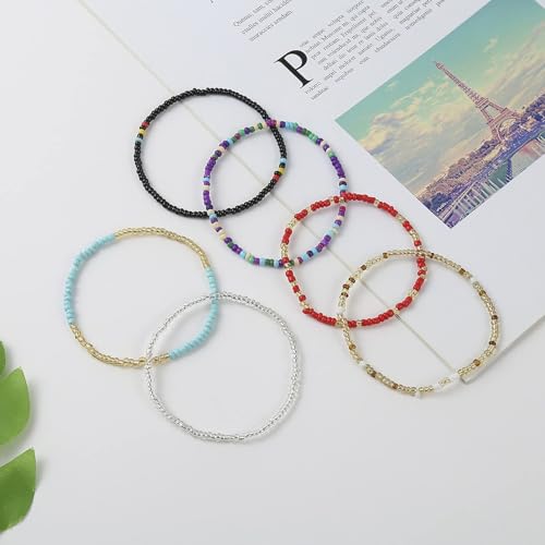 Image of Beaded Anklets for Women Handmade Boho Beaded Ankle Bracelets Colorful Beads Foot Anklets for Women
