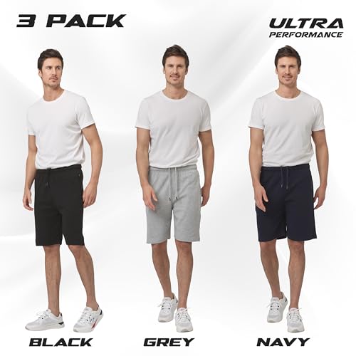 Ultra Performance 3 Pack Mens Shorts Casual Men's Athletic Short Workout Gym Shorts for Men with Zipper Pockets, Small - 5X2