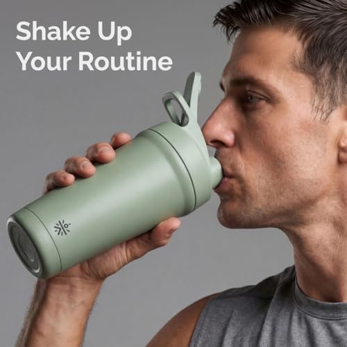 Image of CULT Stainless Steel Bottom Opener Shaker Bottle 700 ml, Leakproof Protein Mixer with Noise-Free Agitator, Wide Mouth, Dishwasher Safe, BPA-Free, Gym & Fitness Supplement Bottle Green