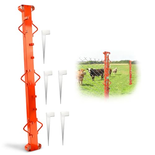 4.4Ft Woven Wire Fence Stretcher Bar with 5 Wedges, Heavy-Duty Wire Fence Stretcher Tool for Easy,Fence Stretcher Bar Suitable for Fixing Fences on Farms, Pastures, Garden Barriers (Orange)