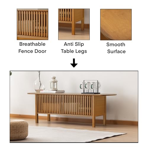 Mordchil HF Bamboo TV Stand for TVs up to 65", Accent Entertainment Center with Storage, Media Console Table with Fence Door, Modern TV Stand for Living Room, Bedroom, 55"(L), Walnut by Mordchil HF - Used condition - Image 6