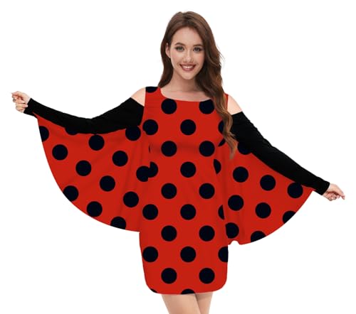 TMSD Damen Halloween Fledermausflügel Langarm Kleid Party Cosplay Kostüm Rot - Marienkäfer S