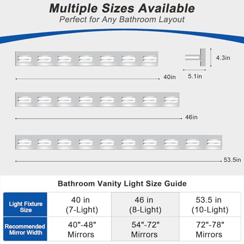 Image of IZORRO LED Modern Bathroom Lights Fixtures(10-Light,Dimmable),Chrome Acrylic Wall Lighting,Vanity Lights for Bathroom Over Mirror - 6000k 40In （No Assembly Required）