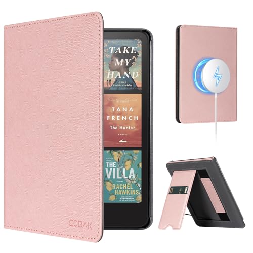 Image of CoBak Stand Case for 7 inch Kindle Paperwhite 12th Gen 2024 and Kindle Colorsoft with Hand Strap - Compatible with iPhone MagSafe, for Samsung /Belkin /Anker Wireless Charging Pads, Durable, Auto Sleep Wake