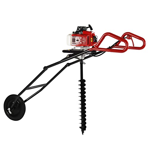 Motoazada broca perforadora 63 cc 2,2 kW 3 CV taladro de tierra funciona con gasolina 8800 rpm, carburador de membrana 30:1, engranaje de arranque manual, depósito de 1,2 l, taladro de 80 mm, diseño