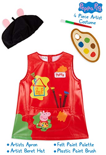Peppa Pig Kunstenaarskostuum voor kinderen met schilderschort, baret, schilderpalet en speelgoedpenseel, kostuum voor meisjes, maat 3, 4 of 5 jaar, cadeau-idee voor verjaardagsfeestje, kostuum - multi - 4 jaar - Image 4