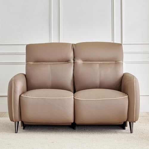 Image of Home Centre | Skyros Electric Half Leather 2-Seater Recliner | Recliner Sofa for Living Room | Pine Wood, Solid Wood | Brown | 1 Year Warranty