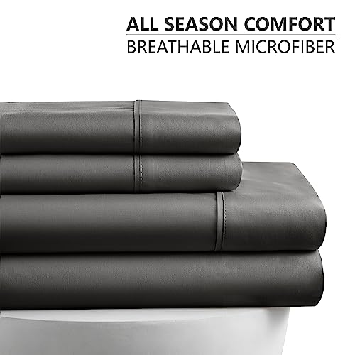 American Home Collection Twin Size Sheet Set - 16-Inch Deep Pocket - Ultra Soft Microfiber Bed Sheets - Breathable, Wrinkle Free, Easy Care - Oeko-Tex Certified (Twin, Dark Gray)