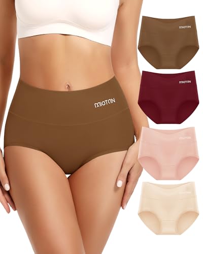 Image of MIOTAN Women's Underwear 4 Pack, Cotton Mid Waisted Ladies Panties Comfy Briefs Full Coverage