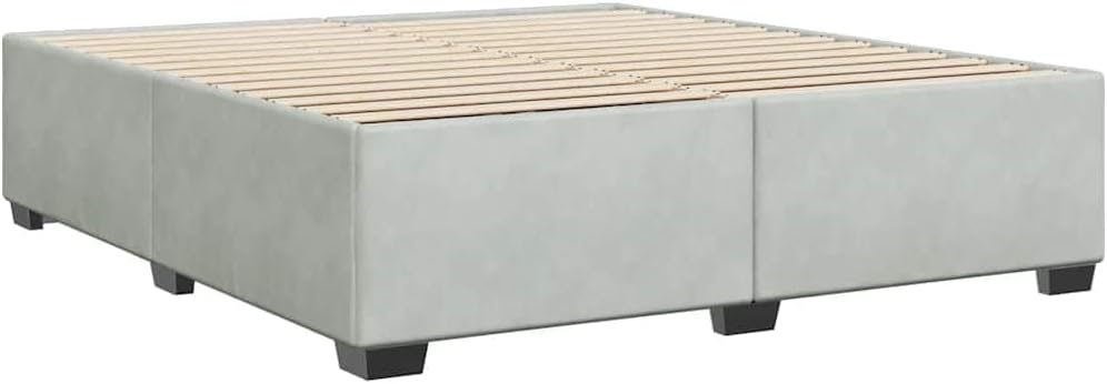 Modern Light Gray Velvet Bed Frame with Slatted Platform, Durable Heavy-Duty Foundation for California King Mattress Support, Sturdy Nonslip Design, Easy Assembly Bedroom Furniture