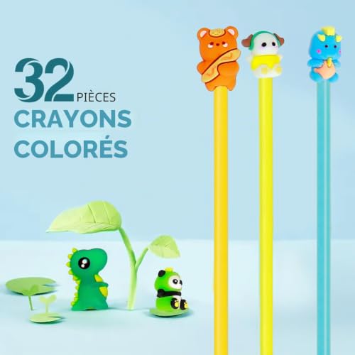 lttorjf Lot de 32 crayons de couleur pour enfants avec décorations d'animaux, cadeaux de fête pour anniversaires et fêtes de Noël – vue 4