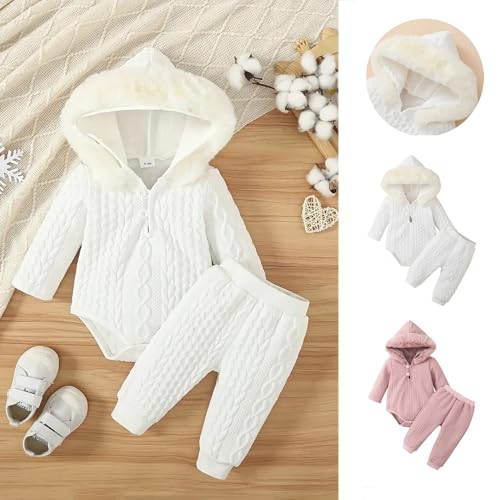 Newborn Baby Girls Hoodie 𝗣ajama Romper Pants Thicken Fleece Hat Toddler Winter Jumpsuit Long Sleeve Cotton 𝐒leepwear3