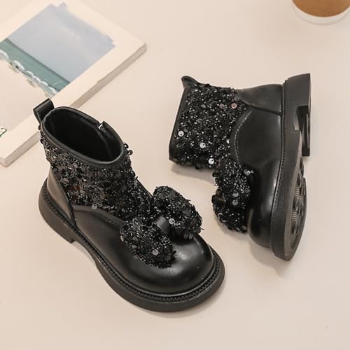 Girls Glitter Ankle Boots Sparkly Combat Booties with Bow Lace Up Party Fashion Dress Up Shoes Casual Footwear2