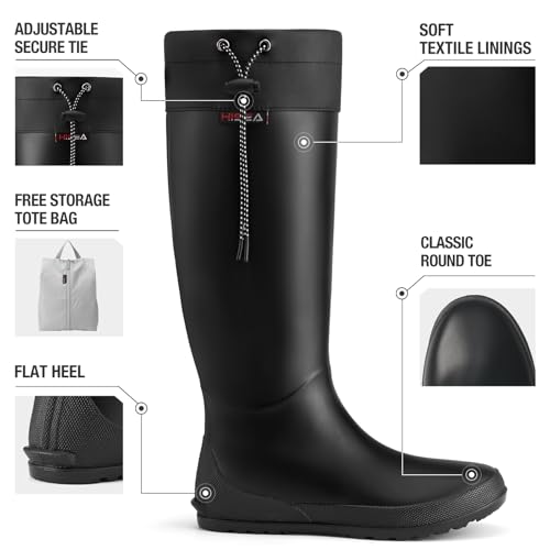 HISEA Womens Rubber Rain Boots Waterproof Packable Tall Garden Boots Lightweight Mud Boots2