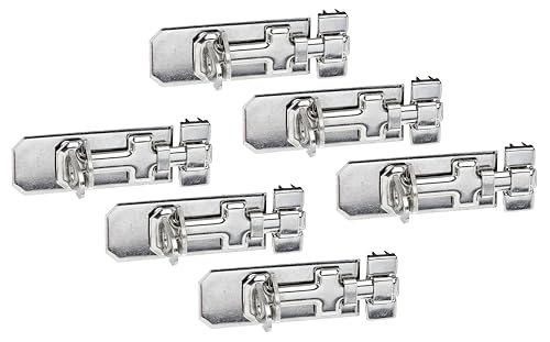 Alberts 858391 Cerrojo de seguridad porta-candados, Con maneta plana y cerradero fijado, Acero inoxidable, Pletina 100 x 40 mm, Juego de 6