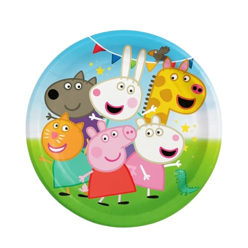 Image of Wanna Party Pack of 8 Pig & Friends Theme Party Paper Plates for Cute Cartoon Pig Theme Decorations - 10 inch Plates Colorful Tableware Set for Boys Girls Kids Baby Birthday Decoration Items