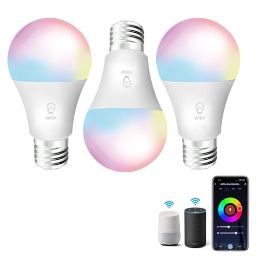 Wiby Lampadina Smart LED E27 10W 806lm RGBWW 2700-6500K Dimmerabile Wi-Fi 2,4 GHz Compatibile con Alexa e Google Home App Smart Life/Tuya, 3 unità