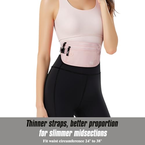 Image of MoKo Travel Money Belt with RFID Blocking, Hidden Slim Wallet, Pink | Ultra-thin, breathable design fits discreetly under clothing; adjustable elastic belt fits 24-38 in waists.