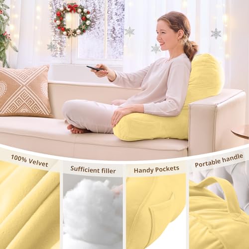 Image of Sasttie Reading Pillow for Bed, Back Pillow for Sitting Up, Light Yellow