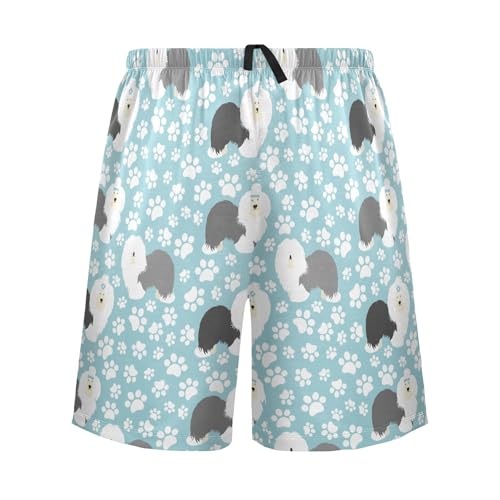susiyo Blue English Sheepdog Men's Pajama Shorts Soft Comfy Pajama Bottoms Lounge Sleep Shorts Sleepwear with Pockets2