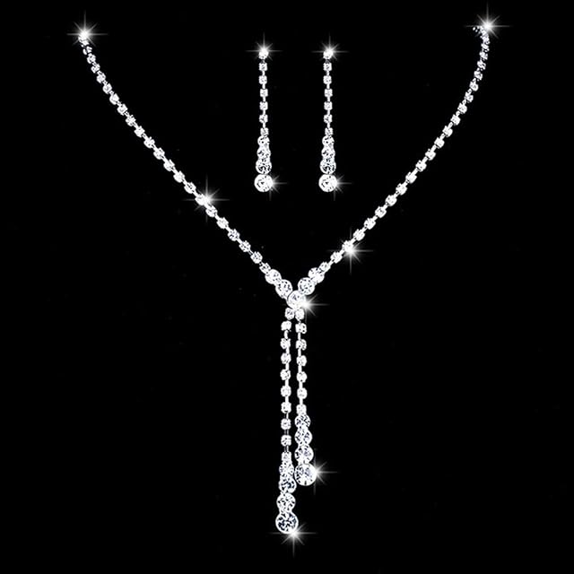 Unicra Bride Wedding Jewelry Set Silver Rhinestone Necklace Earrings Sets Bridal Crystal Jewelry Accessories for Women and Bridesmaid