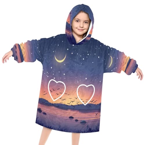 Wearable Blanket Hoodie for Kids, Bright Starry Sky Fleece Sweatshirt Blanket Oversized Blanket Sweatshirt with Pocket Flannel Warm Hooded Blanket 6-10 Year Old Girl Boy Gift, One Size