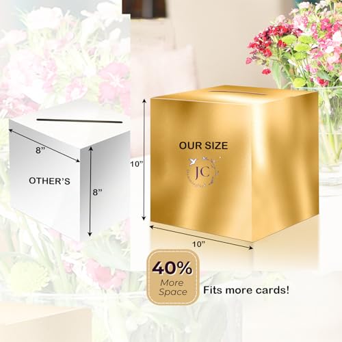 Image of JC HUMMINGBIRD Gold Card Box - 10 inchx10 inch Foldable Gift Box with Slit for Weddings, Birthdays, Graduations, Donations, Envelopes, Cards