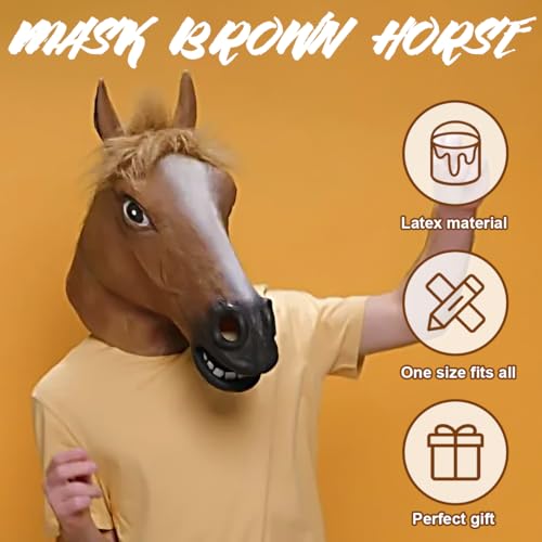 FWHFNB maska na głowę konia, maska konia, , maska konia z lateksu, maska zwierzęca dla dorosłych, na karnawał, Halloween, maskaradę