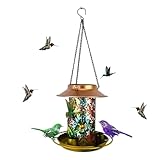 Comedero para con luz solar, farol decorativo impermeable de metal | Comedero de jardín para colibríes y silvestres | Apto para mujeres, mamás, abuelas, patio, granja, césped, balcón, árbol